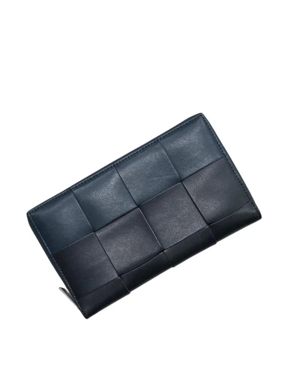 Bottega Veneta Zip Around Wallet Zip Navy Blue Cassette with Leather Charm IC